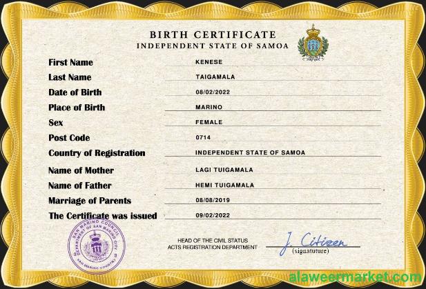 Samoa vital record birth certificate PSD template